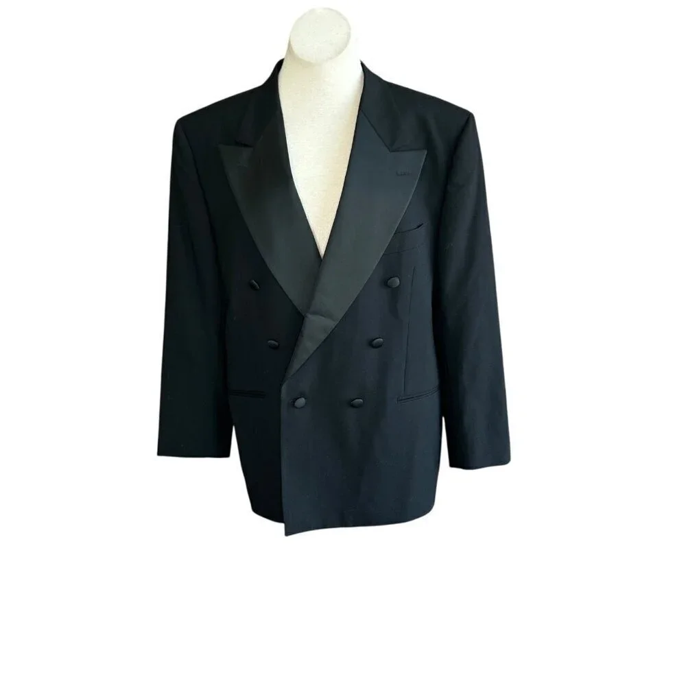 Joseph Abboud Black Double Breasted Tuxedo Jacket Satin Lapel Size 40S